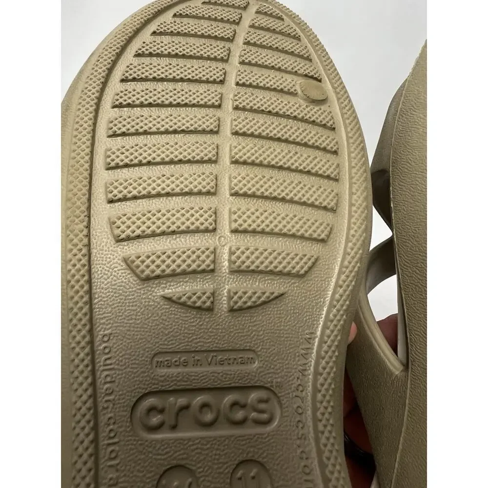 Crocs Patricia II Wedge Slide On Sandals Strappy Khaki & Oyster Color Size 11